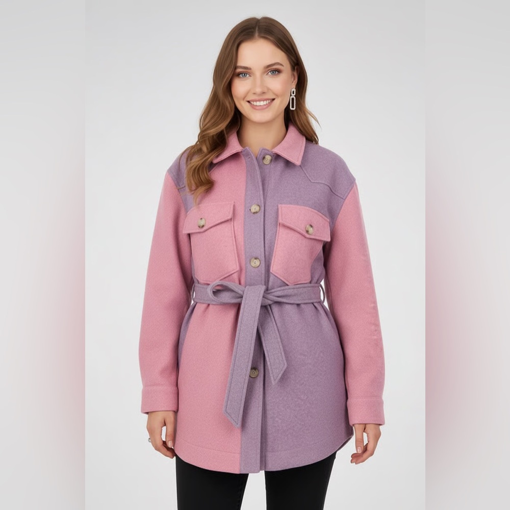 En Saison Two-Tone Pink & Lavender Belted Trench Coat